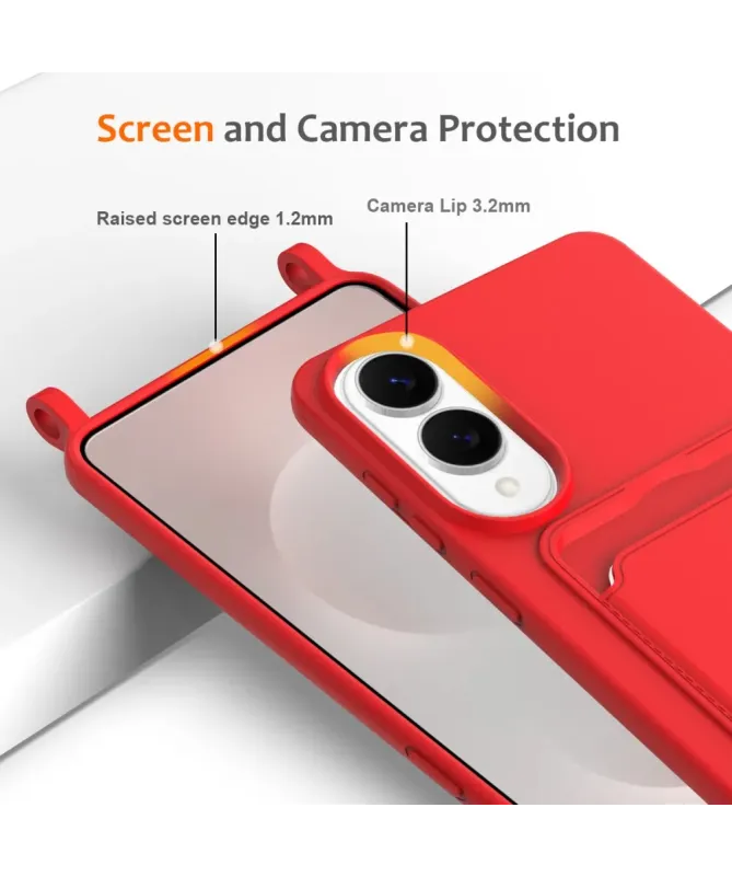 Coque Samsung Galaxy S25 Edge Silicone Liquide à Cordon et Porte-carte