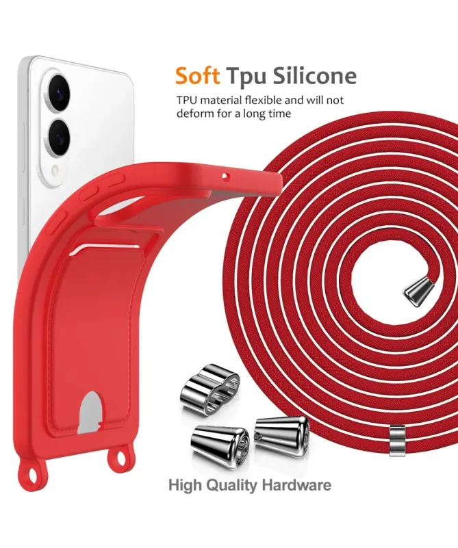 Coque Samsung Galaxy S25 Edge Silicone Liquide à Cordon et Porte-carte