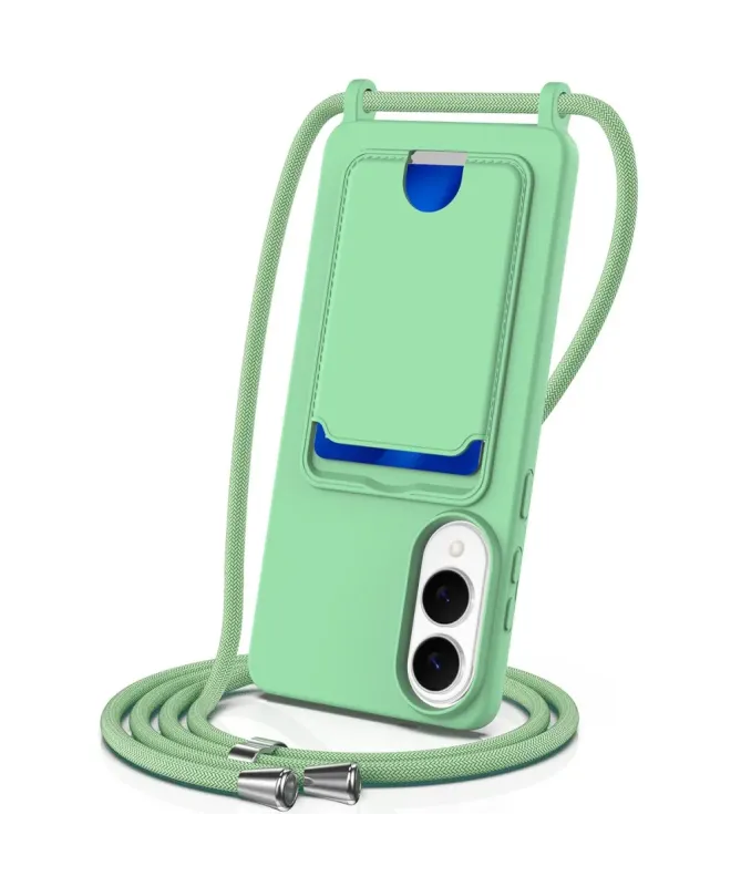 Coque Samsung Galaxy S25 Edge Silicone Liquide à Cordon et Porte-carte