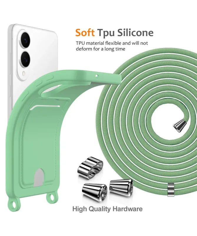 Coque Samsung Galaxy S25 Edge Silicone Liquide à Cordon et Porte-carte