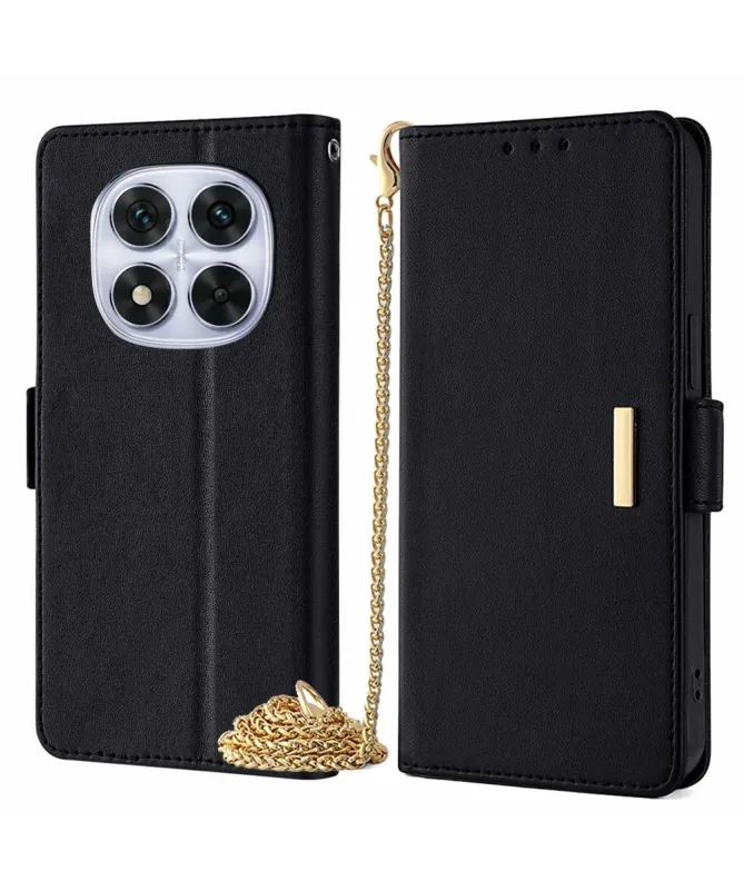 Housse Xiaomi Redmi Note 14 Pro Plus en simili cuir avec chaîne dorée