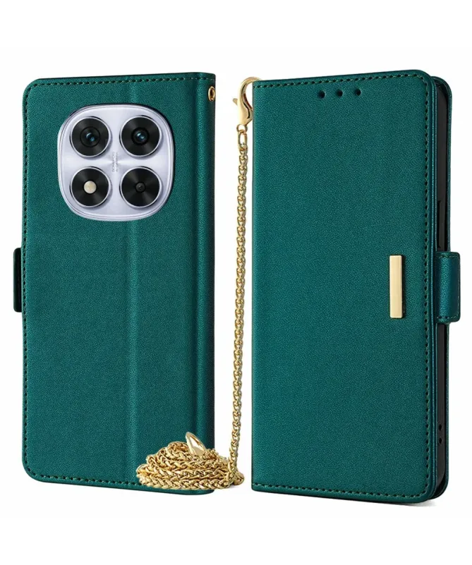 Housse Xiaomi Redmi Note 14 Pro Plus en simili cuir avec chaîne dorée