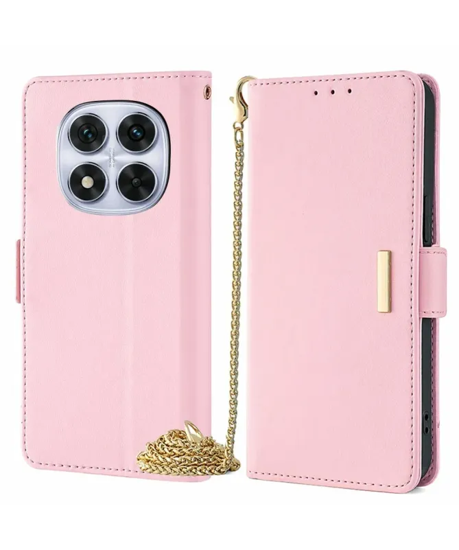 Housse Xiaomi Redmi Note 14 Pro Plus en simili cuir avec chaîne dorée
