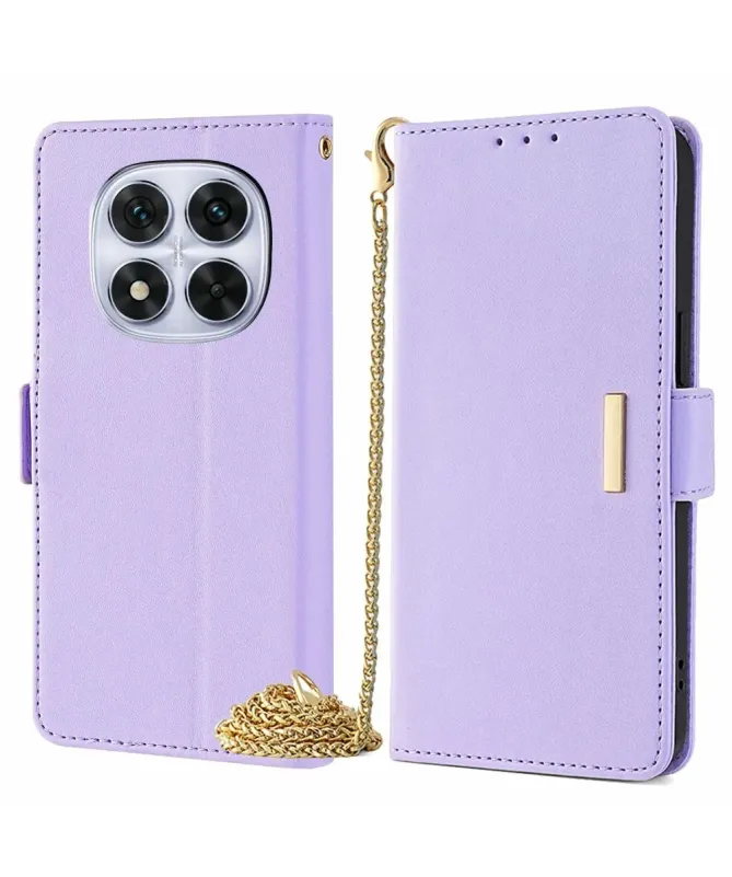 Housse Xiaomi Redmi Note 14 Pro Plus en simili cuir avec chaîne dorée
