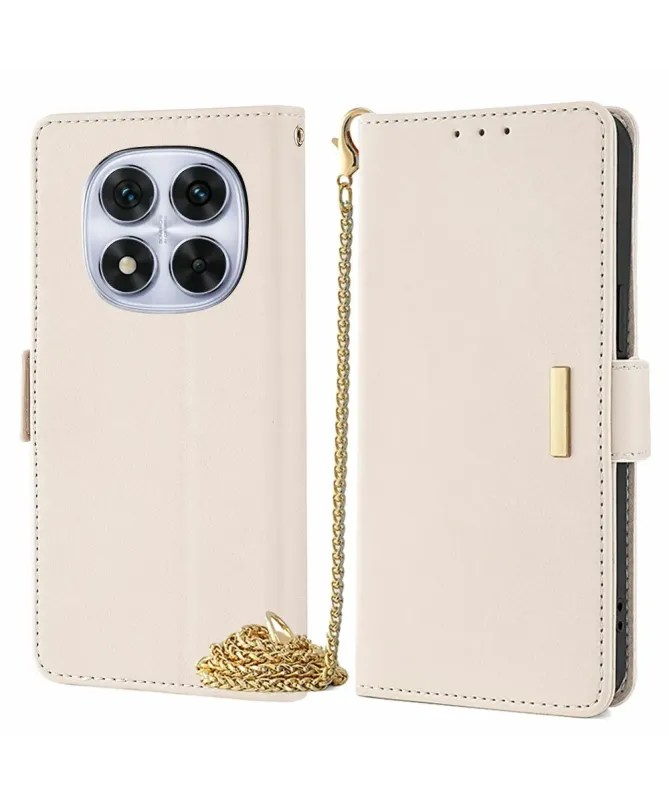 Housse Xiaomi Redmi Note 14 Pro Plus en simili cuir avec chaîne dorée