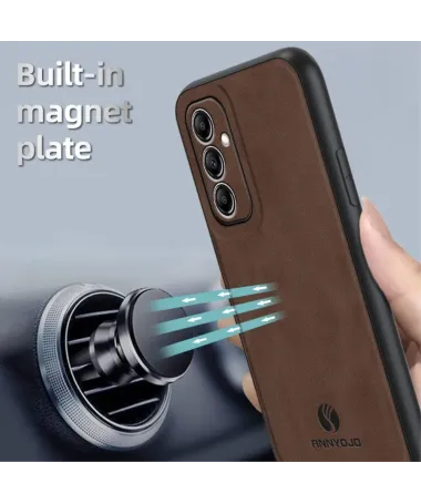 Coque Samsung Galaxy A14 4G / 5G finition cuir rétro | Éloïse Marron - photo 2