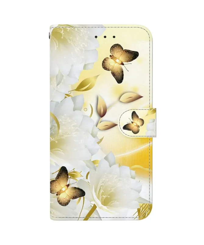 Housse Motorola Edge 60 / 60 Fusion Papillon Doré et Fleurs Blanches