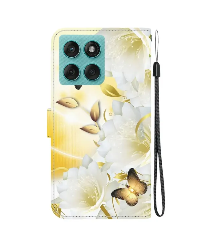 Housse Motorola Edge 60 / 60 Fusion Papillon Doré et Fleurs Blanches