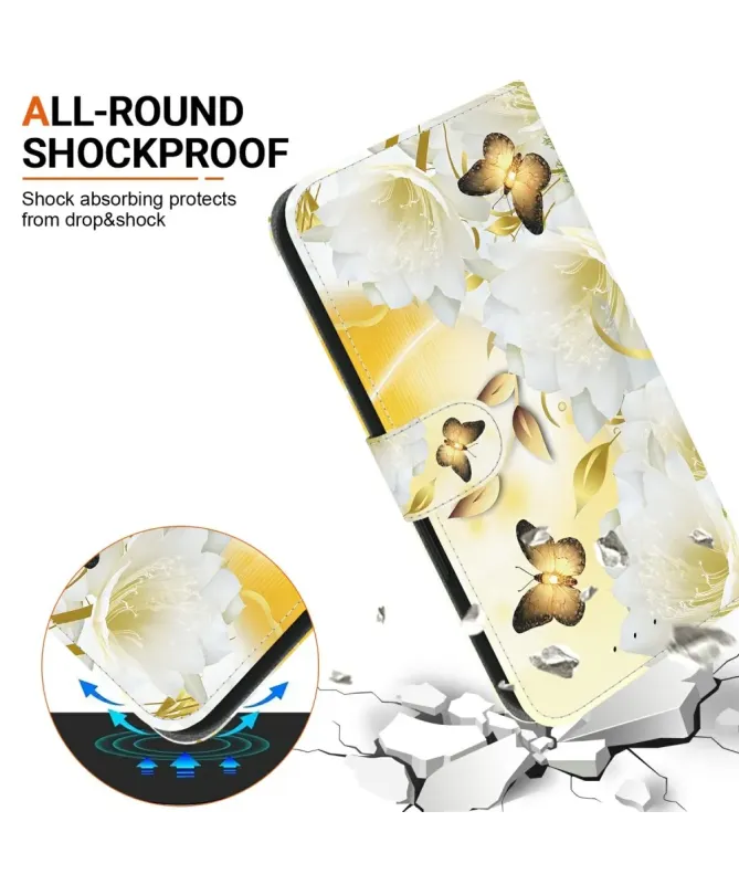 Housse Motorola Edge 60 / 60 Fusion Papillon Doré et Fleurs Blanches