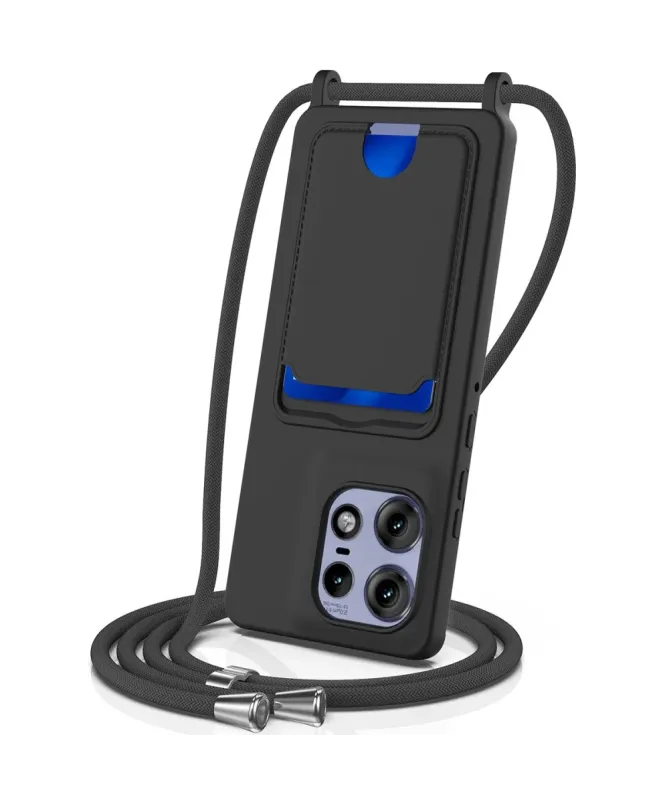 Coque Motorola Edge 50 Pro Silicone Liquide à Cordon et Porte-carte