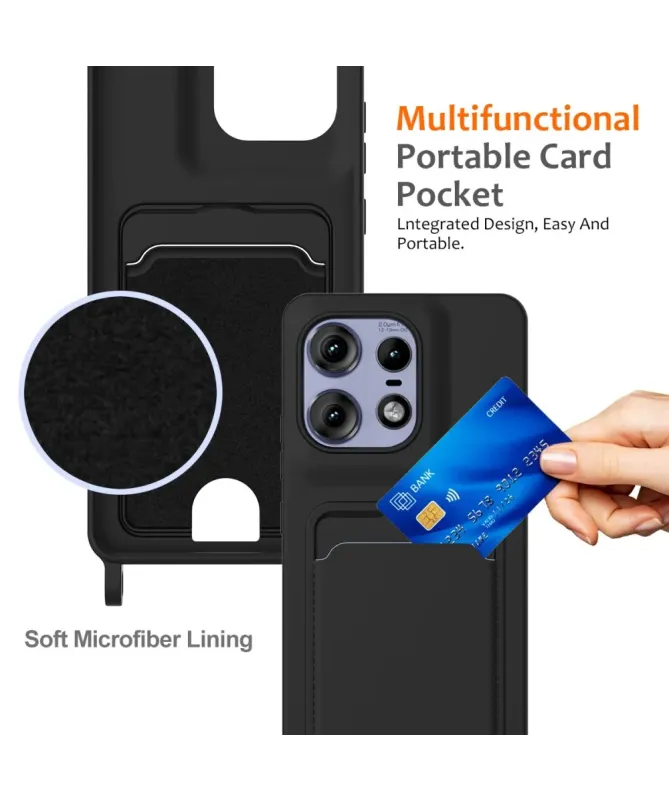 Coque Motorola Edge 50 Pro Silicone Liquide à Cordon et Porte-carte