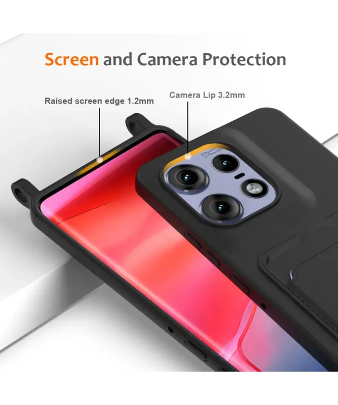 Coque Motorola Edge 50 Pro Silicone Liquide à Cordon et Porte-carte