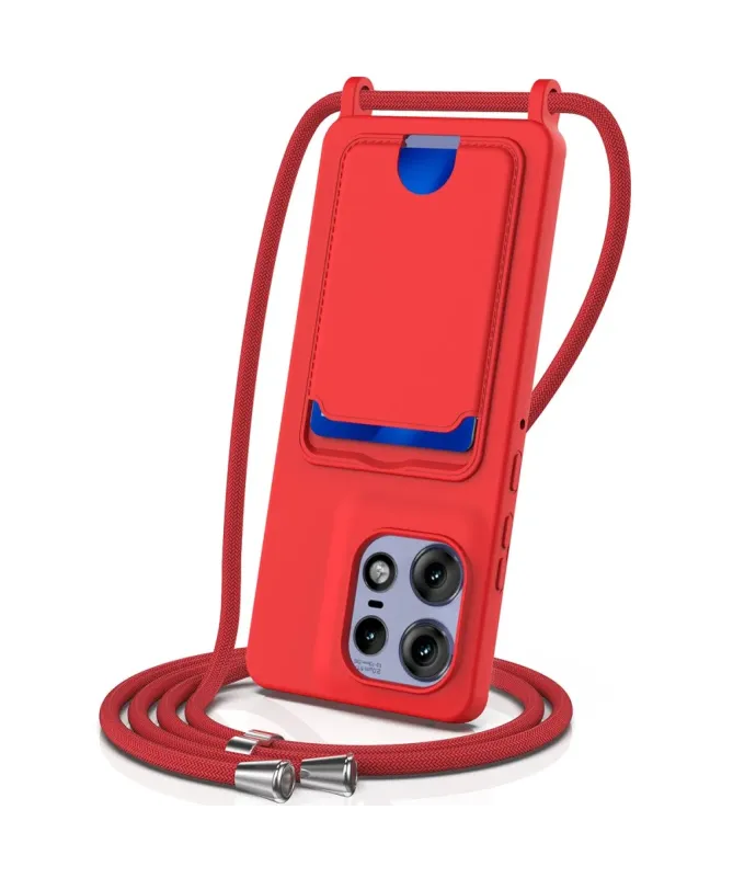 Coque Motorola Edge 50 Pro Silicone Liquide à Cordon et Porte-carte