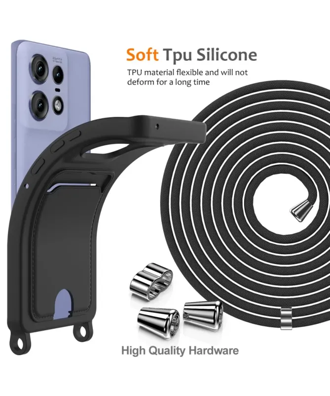 Coque Motorola Edge 50 Pro Silicone Liquide à Cordon et Porte-carte