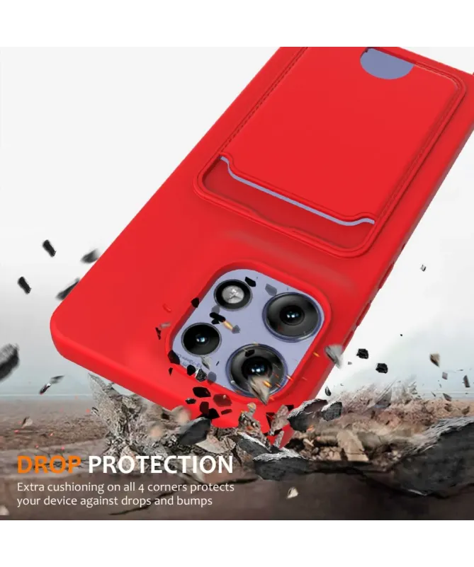 Coque Motorola Edge 50 Pro Silicone Liquide à Cordon et Porte-carte