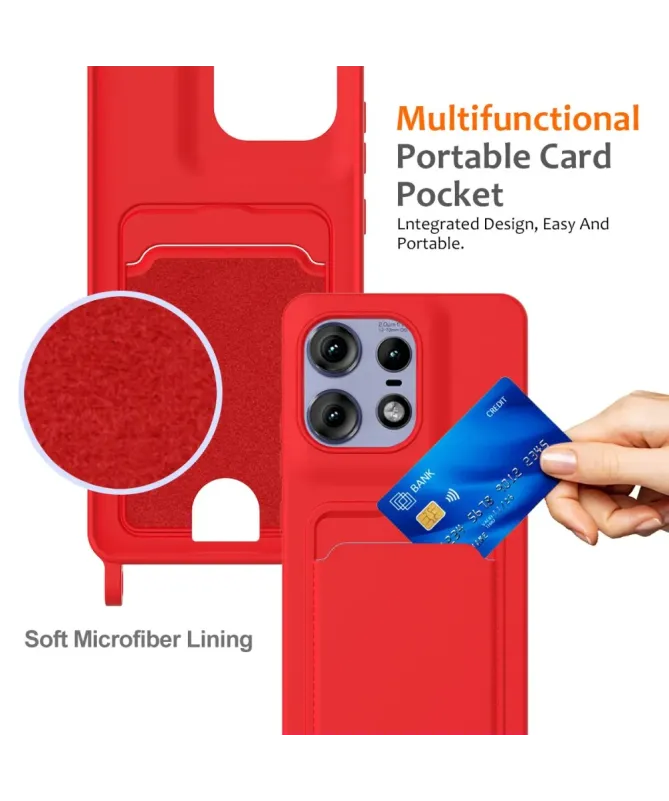 Coque Motorola Edge 50 Pro Silicone Liquide à Cordon et Porte-carte