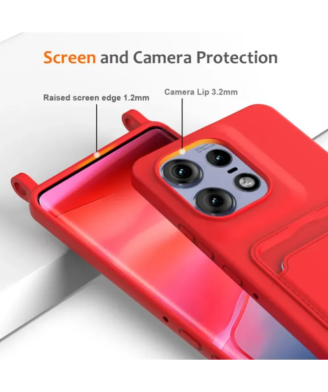 Coque Motorola Edge 50 Pro Silicone Liquide à Cordon et Porte-carte