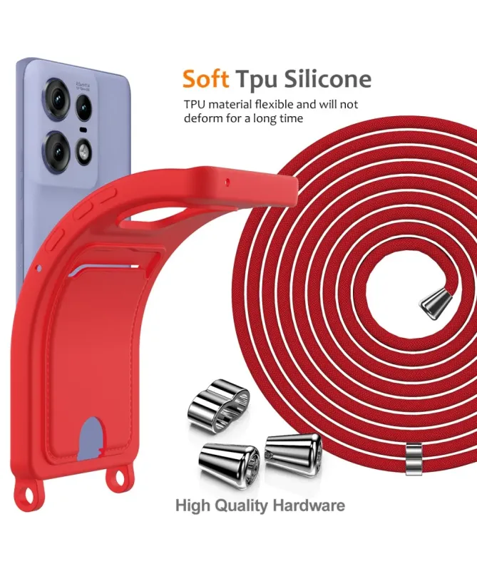 Coque Motorola Edge 50 Pro Silicone Liquide à Cordon et Porte-carte