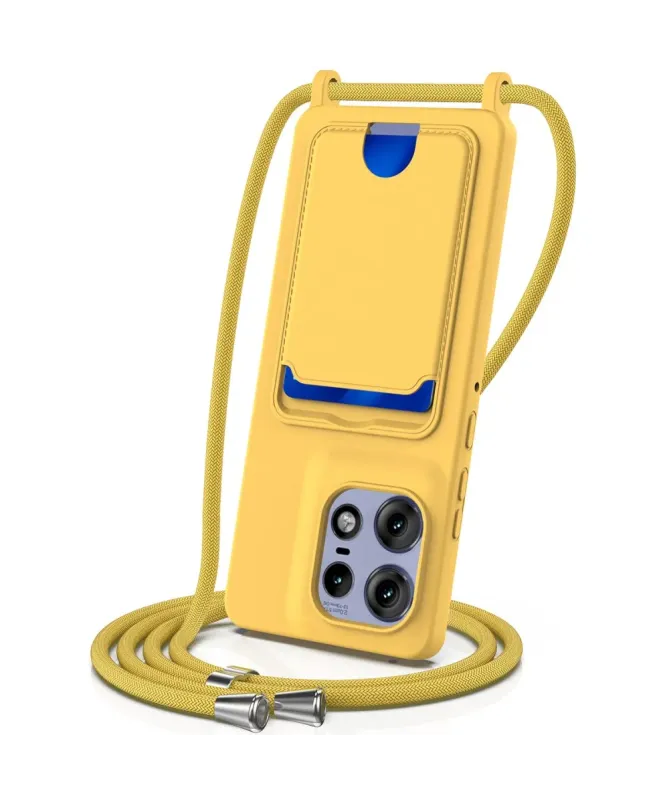 Coque Motorola Edge 50 Pro Silicone Liquide à Cordon et Porte-carte