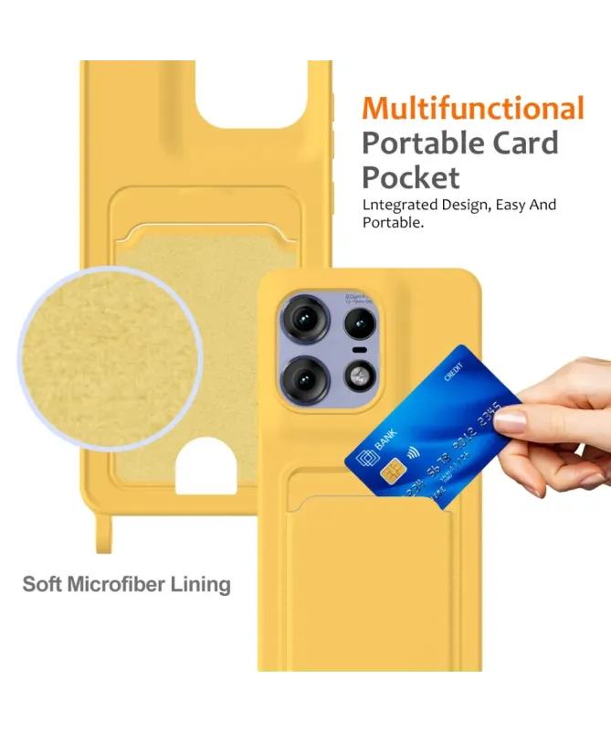 Coque Motorola Edge 50 Pro Silicone Liquide à Cordon et Porte-carte