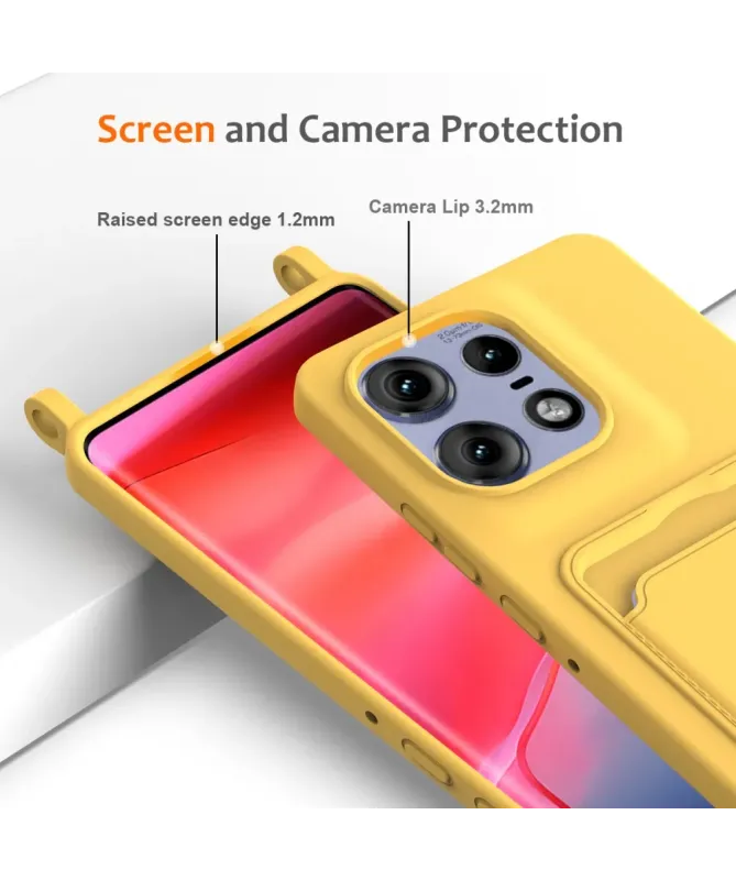 Coque Motorola Edge 50 Pro Silicone Liquide à Cordon et Porte-carte