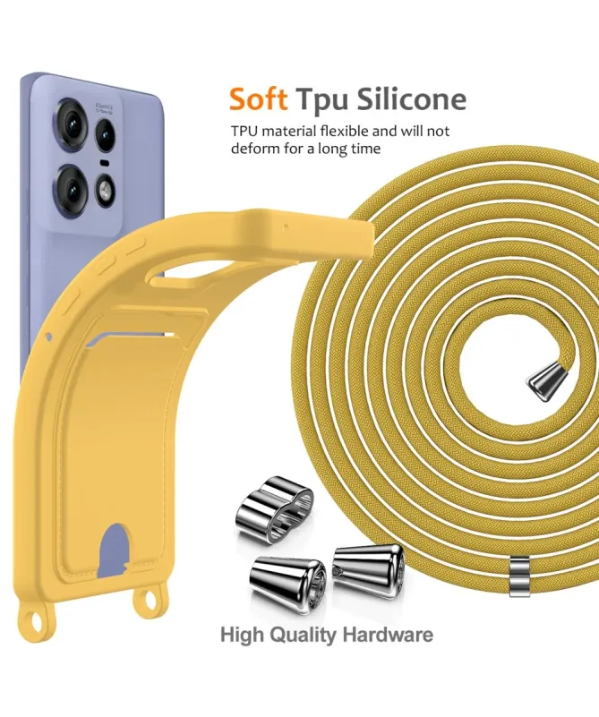 Coque Motorola Edge 50 Pro Silicone Liquide à Cordon et Porte-carte