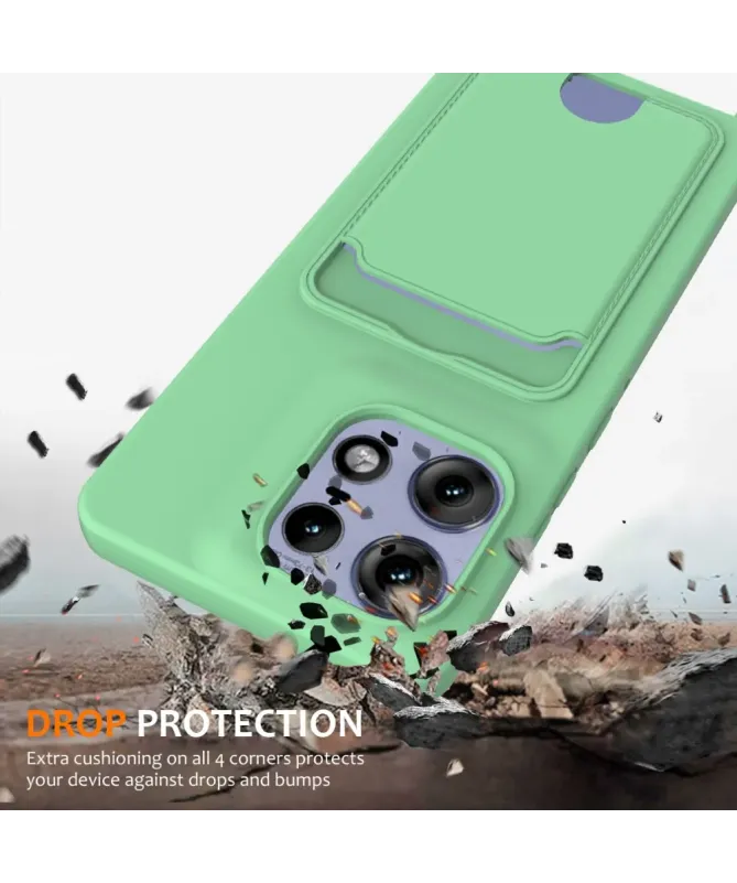 Coque Motorola Edge 50 Pro Silicone Liquide à Cordon et Porte-carte