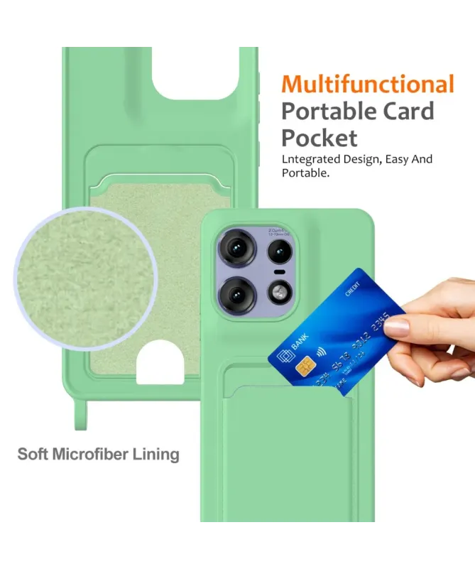 Coque Motorola Edge 50 Pro Silicone Liquide à Cordon et Porte-carte