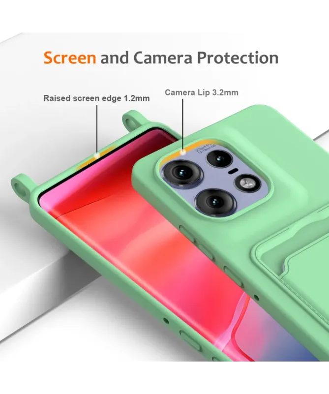 Coque Motorola Edge 50 Pro Silicone Liquide à Cordon et Porte-carte