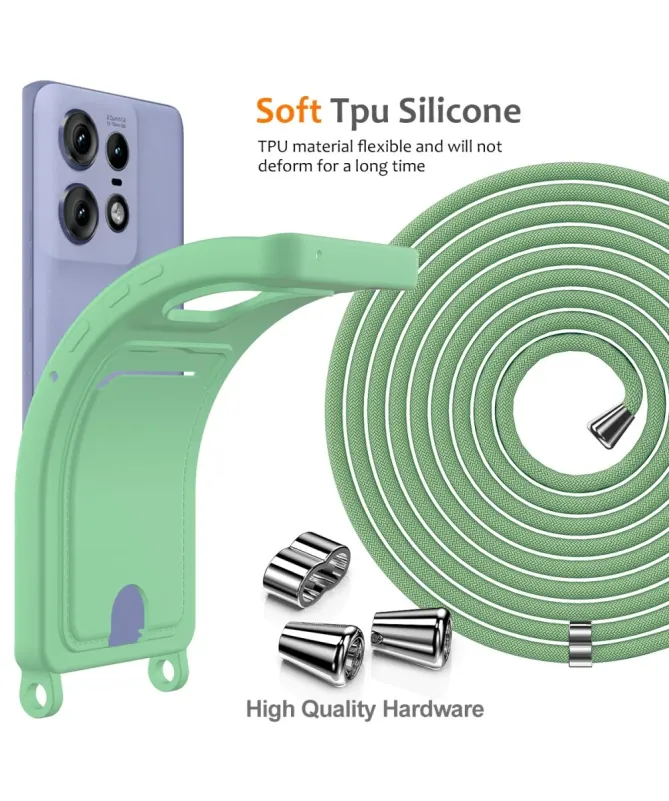 Coque Motorola Edge 50 Pro Silicone Liquide à Cordon et Porte-carte