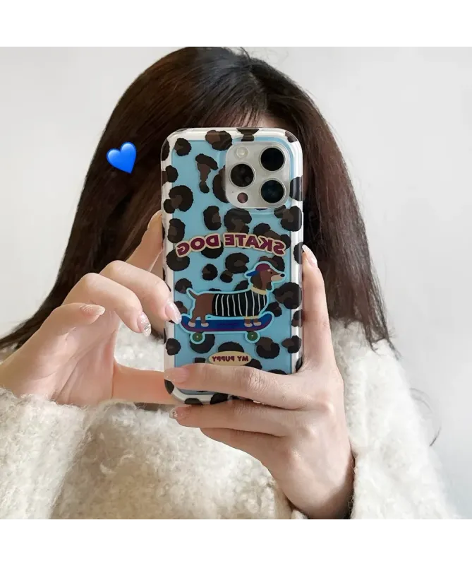 Coque iPhone 15 Pro Teckel Skate | Motif Léopard