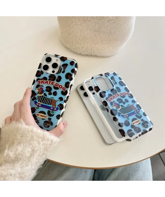 Coque iPhone 15 Pro Teckel Skate | Motif Léopard
