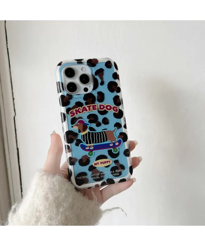 Coque iPhone 15 Pro Teckel Skate | Motif Léopard