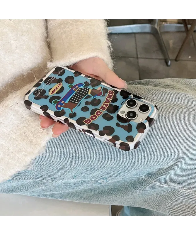 Coque iPhone 15 Pro Teckel Skate | Motif Léopard