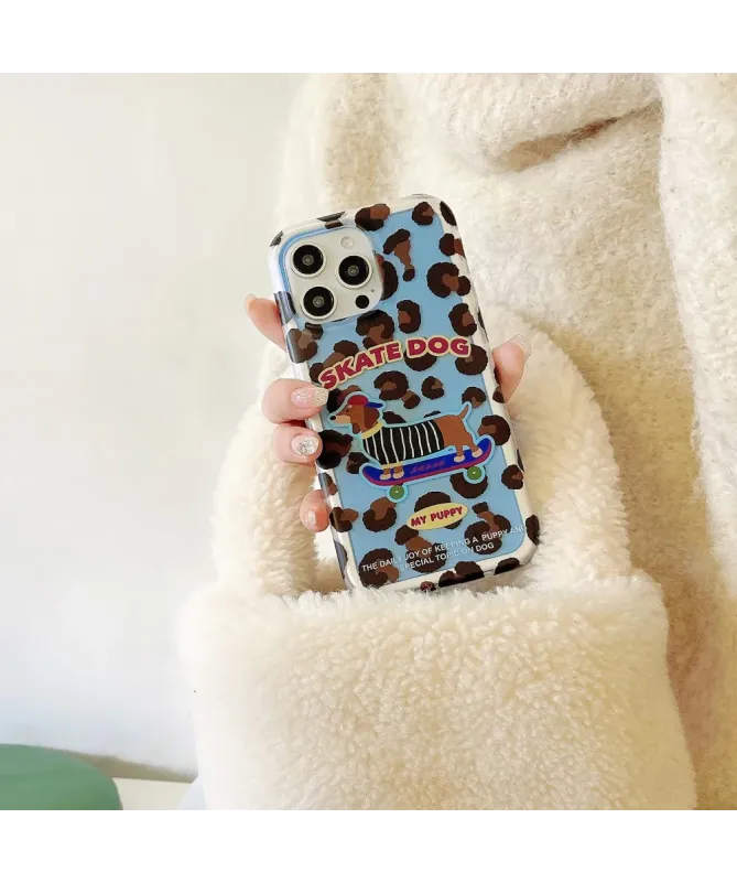Coque iPhone 15 Pro Teckel Skate | Motif Léopard