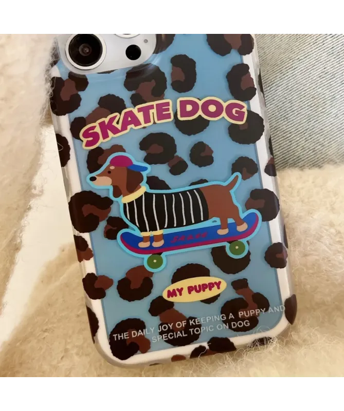 Coque iPhone 15 Pro Teckel Skate | Motif Léopard