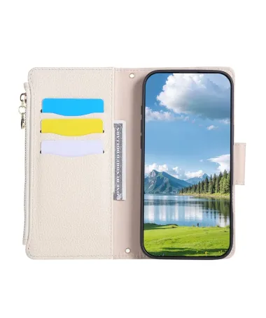 Housse Samsung Galaxy A15 4G / 5G avec Zip, Cartes et Dragonne Beige Clair - photo 19