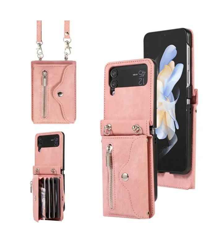 Étui Portefeuille Samsung Galaxy Z Flip 4, Anti RFID, Bandoulière & Dr