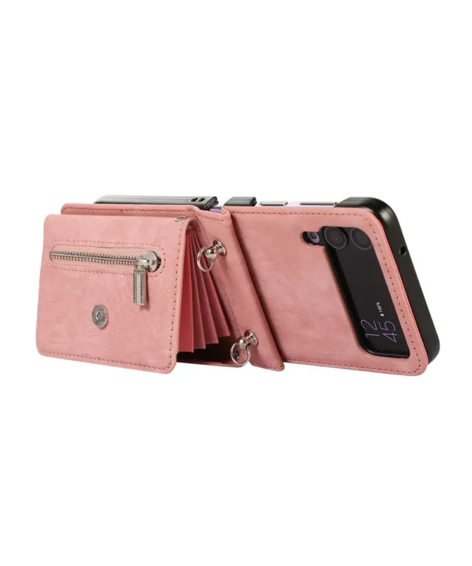 Étui Portefeuille Samsung Galaxy Z Flip 4, Anti RFID, Bandoulière & Dr