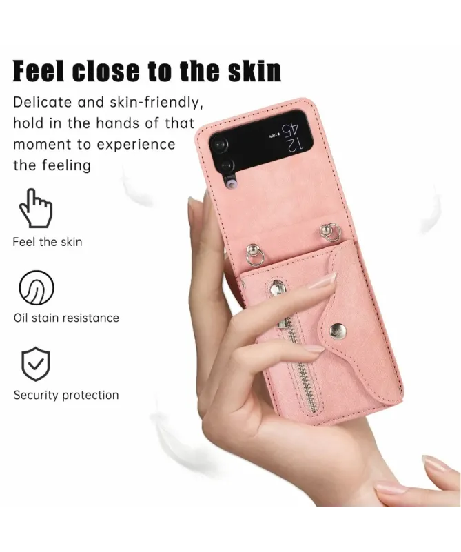 Étui Portefeuille Samsung Galaxy Z Flip 4, Anti RFID, Bandoulière & Dr
