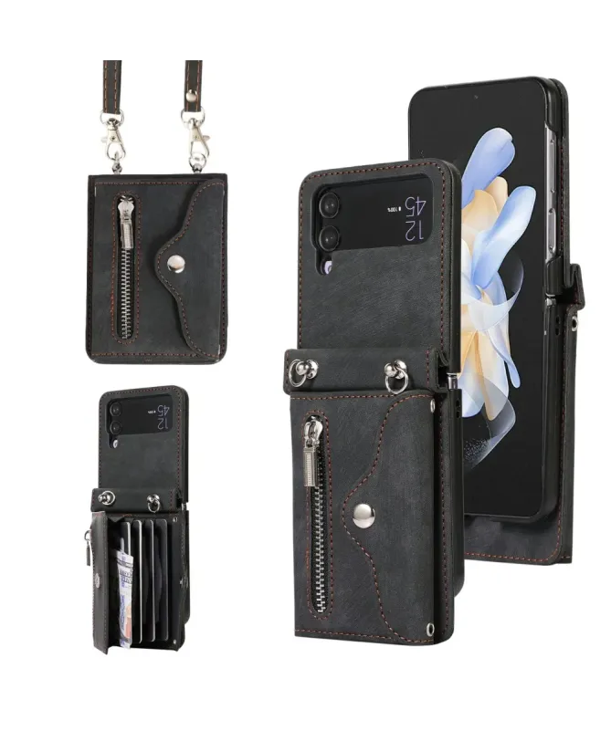 Étui Portefeuille Samsung Galaxy Z Flip 4, Anti RFID, Bandoulière & Dr