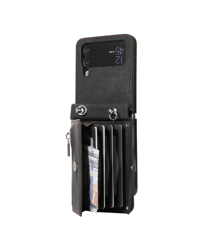 Étui Portefeuille Samsung Galaxy Z Flip 4, Anti RFID, Bandoulière & Dr