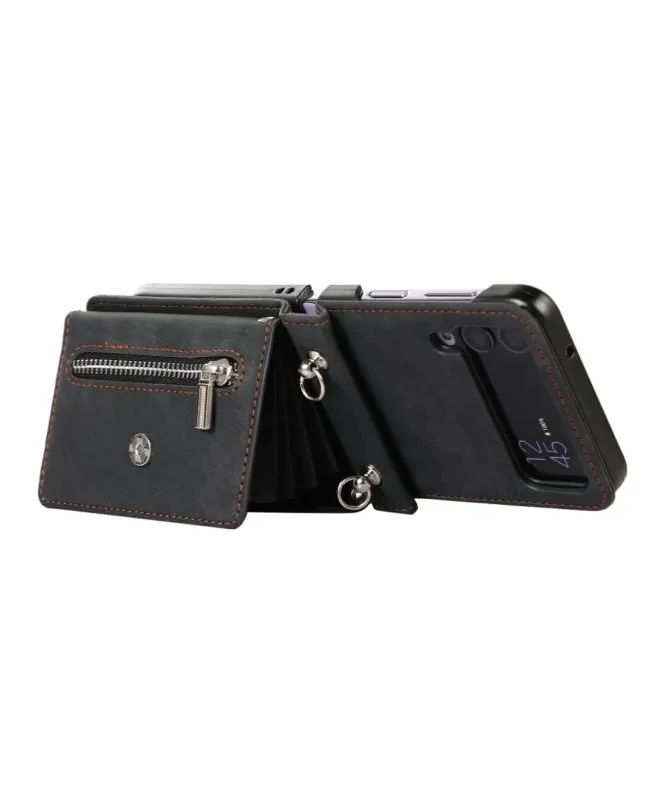 Étui Portefeuille Samsung Galaxy Z Flip 4, Anti RFID, Bandoulière & Dr