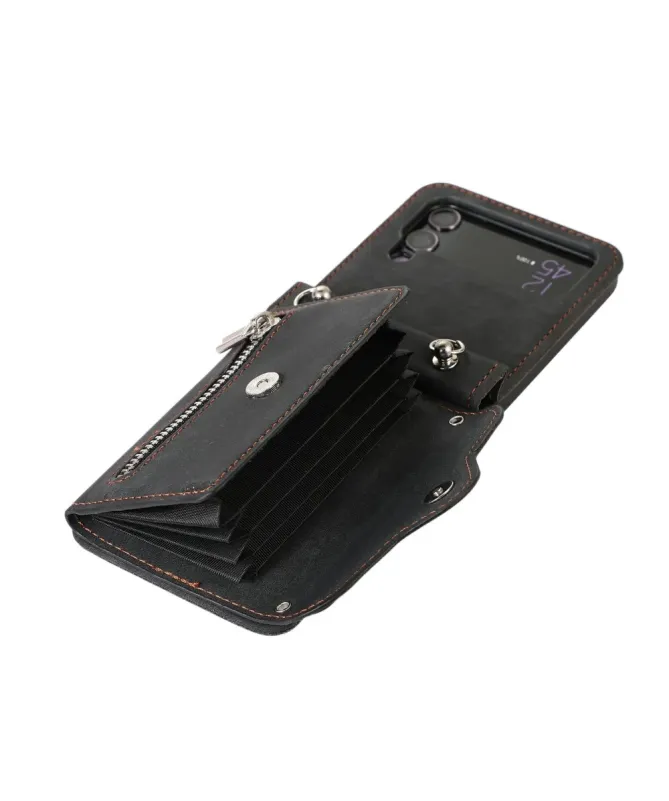 Étui Portefeuille Samsung Galaxy Z Flip 4, Anti RFID, Bandoulière & Dr