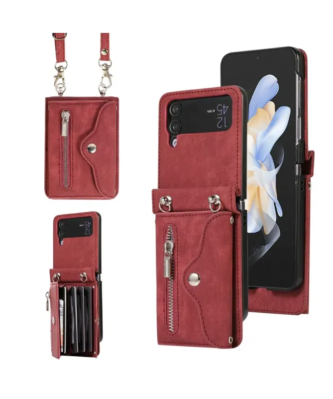 Étui Portefeuille Samsung Galaxy Z Flip 4, Anti RFID, Bandoulière & Dr
