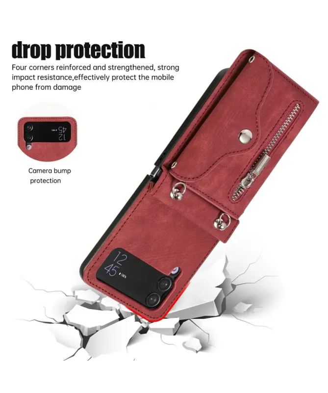 Étui Portefeuille Samsung Galaxy Z Flip 4, Anti RFID, Bandoulière & Dr