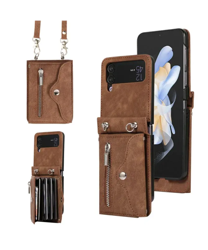 Étui Portefeuille Samsung Galaxy Z Flip 4, Anti RFID, Bandoulière & Dr