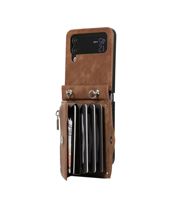 Étui Portefeuille Samsung Galaxy Z Flip 4, Anti RFID, Bandoulière & Dr