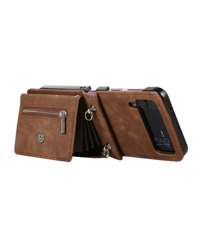 Étui Portefeuille Samsung Galaxy Z Flip 4, Anti RFID, Bandoulière & Dr