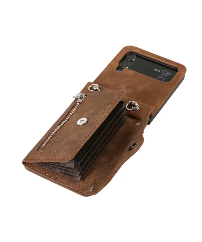 Étui Portefeuille Samsung Galaxy Z Flip 4, Anti RFID, Bandoulière & Dr